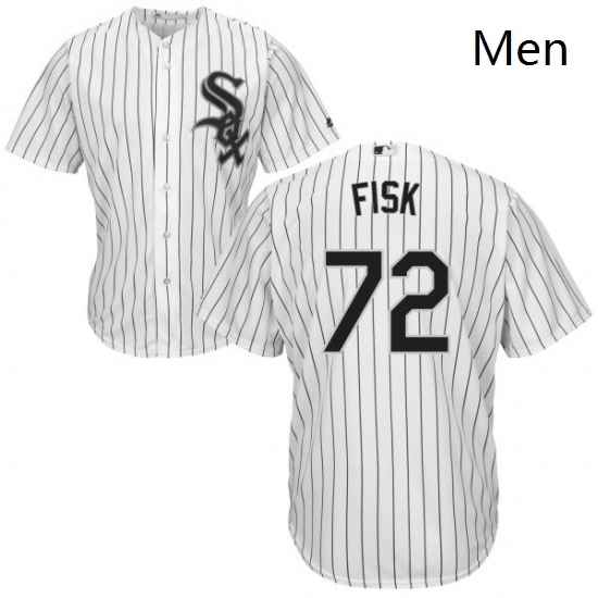 Mens Majestic Chicago White Sox 72 Carlton Fisk White Home Flex Base Authentic Collection MLB Jersey